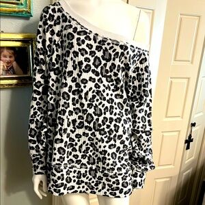 Off-Shoulder Leopard Print Waffle Knit Top - Large NWT #EE